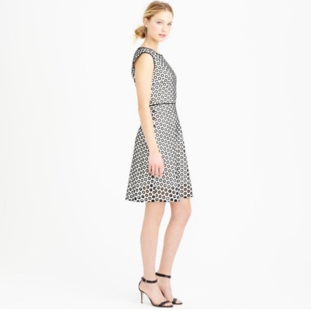 Women's Dress J Crew Black & White A line Punched-out Eyelet Dress Back… - Picture 3 of 8